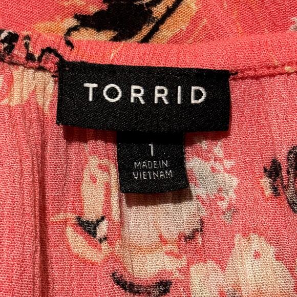 Torrid SZ 1 (1X-Large) Babydoll Top Floral Stretch Gauzy Boat Neck Keyhole Pink - Picture 7 of 9